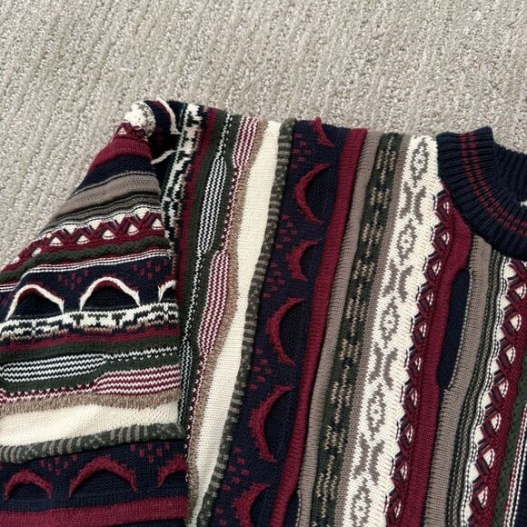 VTG 90's Cotton Traders 3D Textured Knit Coogi Style Pullover Sweater Size L - Picture 2 of 7